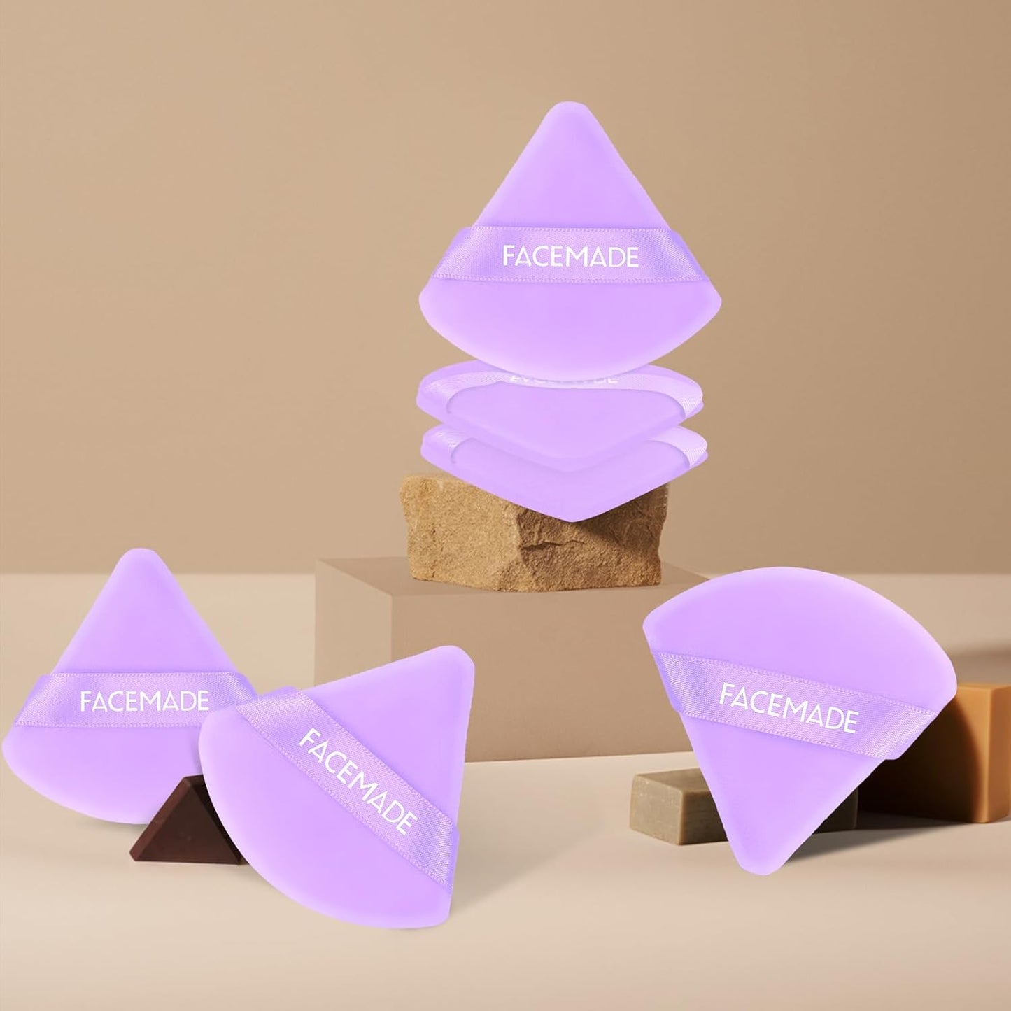 6 Pieces Soft Makeup Puff with a Container, Face Powder Puff with a Travel Case, Triangle Velour Makeup Sponge for Loose Powder Body Powder,Beauty Makeup Tools, Purple