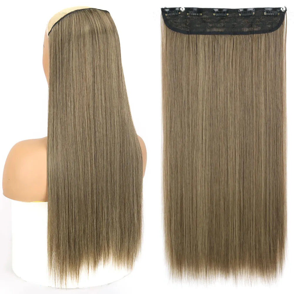 Synthetic Long Straight Hair 5 Clips Extensions Clips in High Temperature Fiber Black Brown Hairpiece