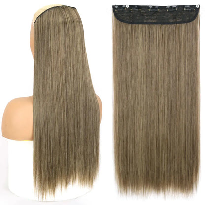 Synthetic Long Straight Hair 5 Clips Extensions Clips in High Temperature Fiber Black Brown Hairpiece