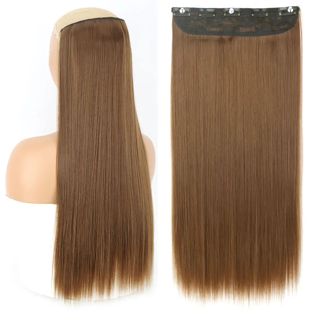 Synthetic Long Straight Hair 5 Clips Extensions Clips in High Temperature Fiber Black Brown Hairpiece