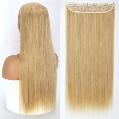 Synthetic Long Straight Hair 5 Clips Extensions Clips in High Temperature Fiber Black Brown Hairpiece