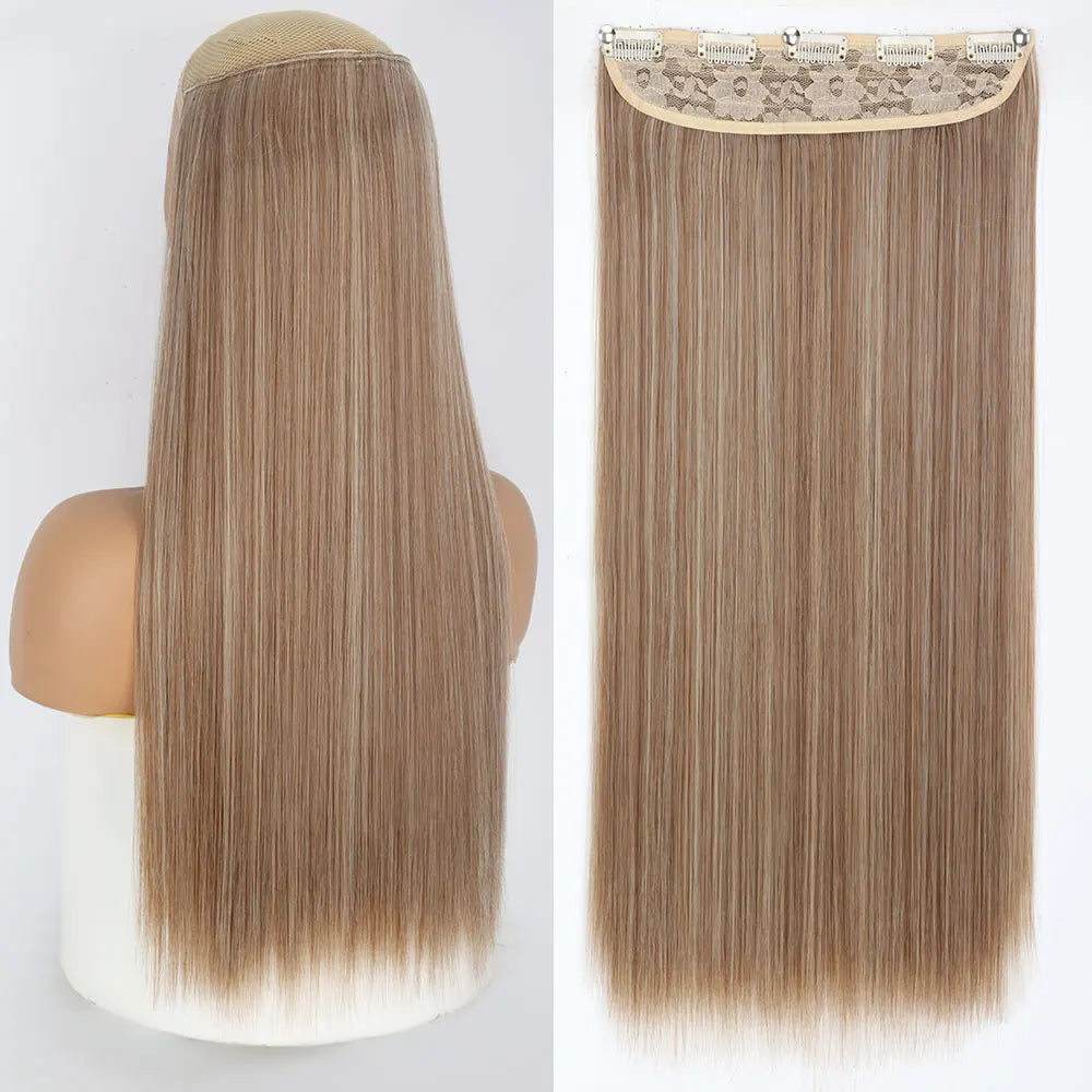 Synthetic Long Straight Hair 5 Clips Extensions Clips in High Temperature Fiber Black Brown Hairpiece