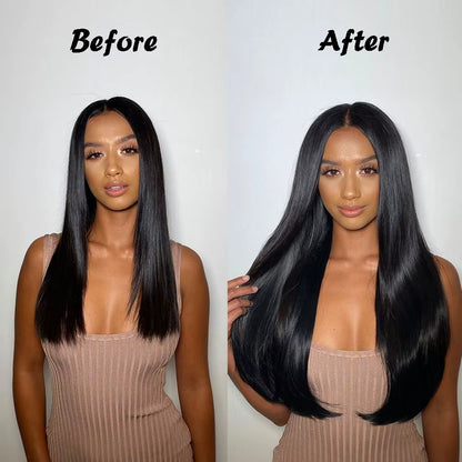 Synthetic Long Straight Hair 5 Clips Extensions Clips in High Temperature Fiber Black Brown Hairpiece