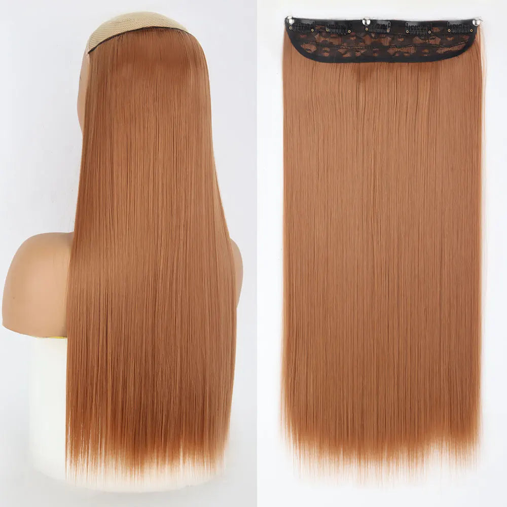 Synthetic Long Straight Hair 5 Clips Extensions Clips in High Temperature Fiber Black Brown Hairpiece