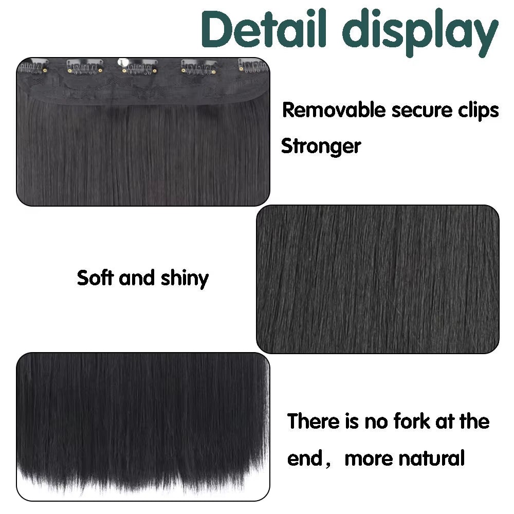 Synthetic Long Straight Hair 5 Clips Extensions Clips in High Temperature Fiber Black Brown Hairpiece