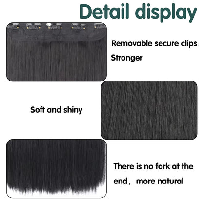 Synthetic Long Straight Hair 5 Clips Extensions Clips in High Temperature Fiber Black Brown Hairpiece