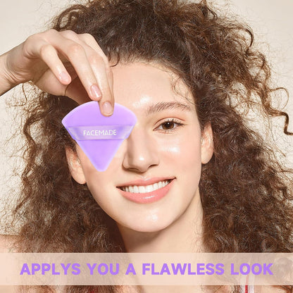 6 Pieces Soft Makeup Puff with a Container, Face Powder Puff with a Travel Case, Triangle Velour Makeup Sponge for Loose Powder Body Powder,Beauty Makeup Tools, Purple