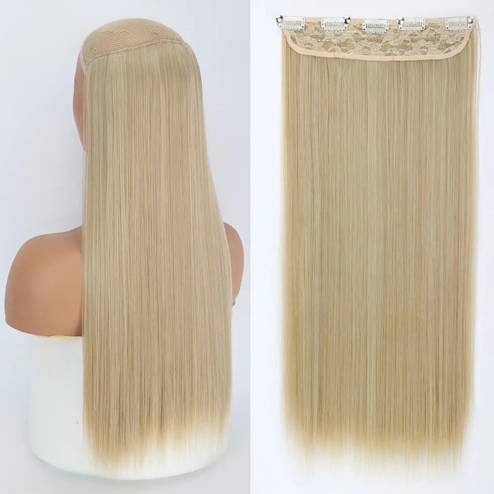 Synthetic Long Straight Hair 5 Clips Extensions Clips in High Temperature Fiber Black Brown Hairpiece