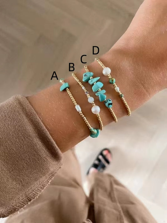 Vlen Natural Turquoises Bracelet for Women Gold Plated 18 K Accessories Bracelets Luxury Pearl Jewelry Pulseras Mujer Girl Gift