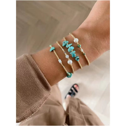 Vlen Natural Turquoises Bracelet for Women Gold Plated 18 K Accessories Bracelets Luxury Pearl Jewelry Pulseras Mujer Girl Gift