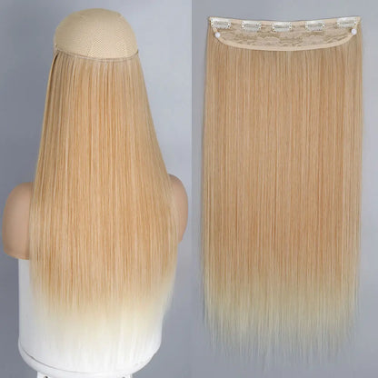 Synthetic Long Straight Hair 5 Clips Extensions Clips in High Temperature Fiber Black Brown Hairpiece
